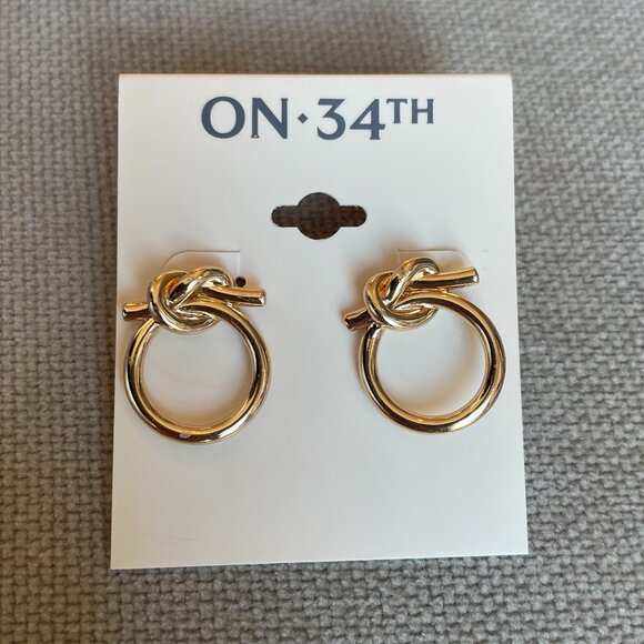 Gold Knotted Front Facing Hoop Earrings, Post Back Closure, Macy’s - Picture 1 of 4